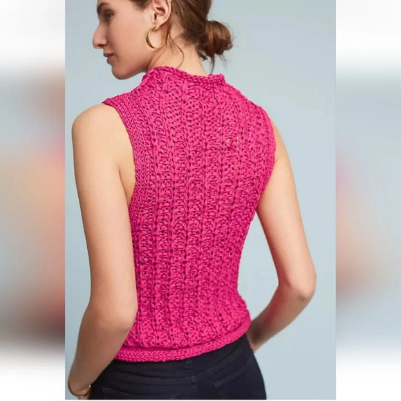 Anthropologie MOTH Cable ribbon Knit Shell mock neck top. Size XS - Picture 3 of 10